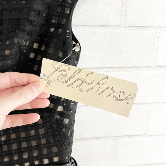 Lela Rose Black Embroidered Dress with Striped Tulle Overlay Women's Size 8 NWT - Picture 7 of 10